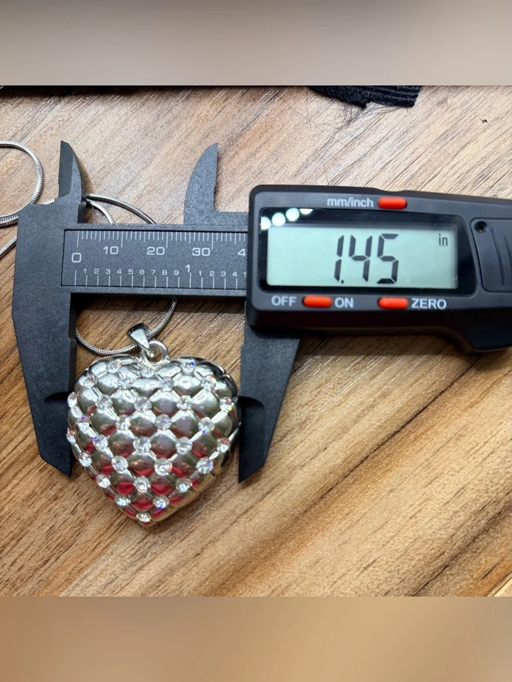 Chunky Silver Plated Heart Quilted Pendant Necklace with Crystal Accents